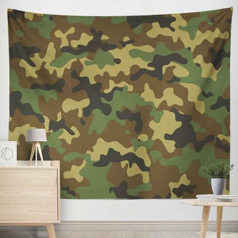 Military Beige Camouflage Camo Tapestry, Camouflage in Forest Color Hunter Green Army Uniform Pattern Wall Hangings Tapestry for Bedroom Living Room Office Dorm Man Cave Background(80x60 Inch) in Saudi Arabia