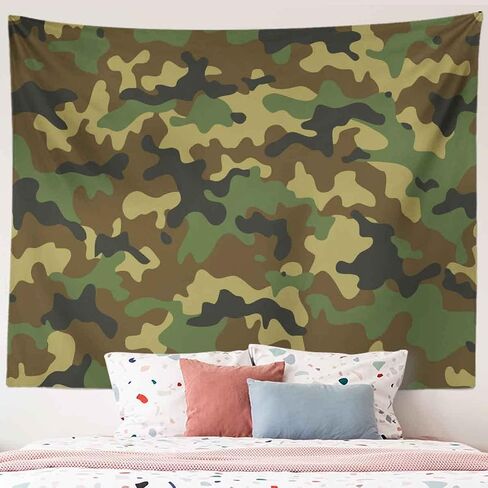 Military Beige Camouflage Camo Tapestry, Camouflage in Forest Color Hunter Green Army Uniform Pattern Wall Hangings Tapestry for Bedroom Living Room Office Dorm Man Cave Background(80x60 Inch) in Saudi Arabia