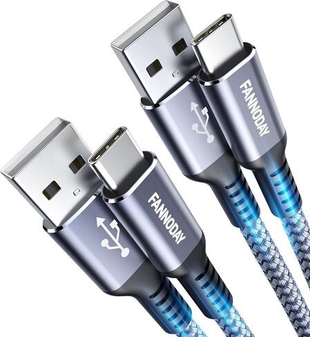 كابل Fannoday USB C، (2 حزمة 2 قدم) سلك USB قصير من النوع C شحن سريع ومزامنة البيانات متوافق مع Samsung Galaxy S23 S22 S21 وiPhone 15/15 Pro Max وLG وPixel شاحن USB C آخر in Saudi Arabia
