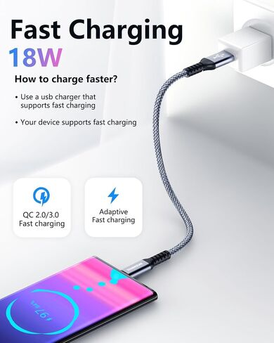 كابل Fannoday USB C، (2 حزمة 2 قدم) سلك USB قصير من النوع C شحن سريع ومزامنة البيانات متوافق مع Samsung Galaxy S23 S22 S21 وiPhone 15/15 Pro Max وLG وPixel شاحن USB C آخر in Saudi Arabia