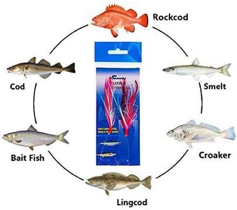 أدوات ريش سمك القد الصخري من سانهو 3/0 أحمر/أبيض - 10 عبوات - الصنف رقم 477 in Kuwait
