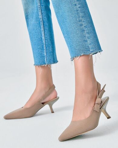 Coutgo حريمي Slingback هريرة كعب مغلق أشار تو عقدة محبوكة الانزلاق على مضخات العمل فستان أحذية in Kuwait