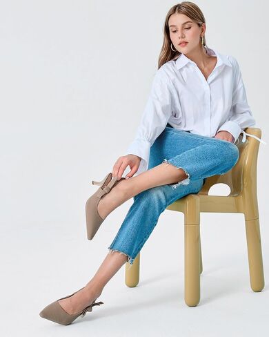Coutgo حريمي Slingback هريرة كعب مغلق أشار تو عقدة محبوكة الانزلاق على مضخات العمل فستان أحذية in Kuwait