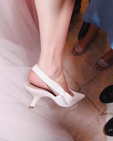 Coutgo حريمي Slingback هريرة كعب مغلق أشار تو عقدة محبوكة الانزلاق على مضخات العمل فستان أحذية in Kuwait