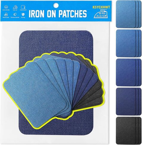 5PCS 5 Shades Denim Patch Iron On Mending Fabric Pure Cotton of Iron on Patches for Jeans, for Inside Clothing Repair Knees Elbow Holes, WT0005 in Saudi Arabia