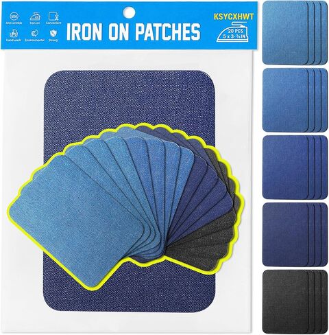 5PCS 5 Shades Denim Patch Iron On Mending Fabric Pure Cotton of Iron on Patches for Jeans, for Inside Clothing Repair Knees Elbow Holes, WT0005 in Saudi Arabia