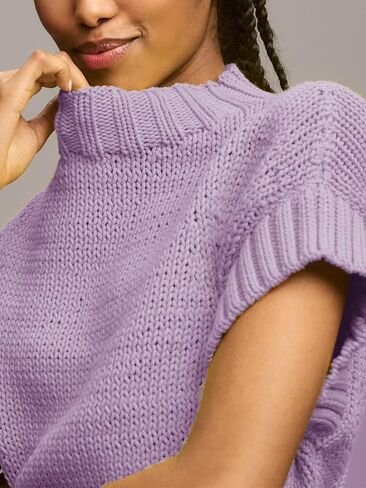 سترة عصرية فائقة النعومة للنساء من Jenkoon، سترة ذات كتف ممتد ورقبة وهمية، سترة بأكمام قصيرة، بلوفر منسوج in Kuwait