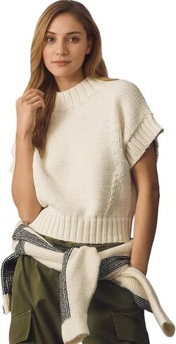 سترة عصرية فائقة النعومة للنساء من Jenkoon، سترة ذات كتف ممتد ورقبة وهمية، سترة بأكمام قصيرة، بلوفر منسوج in Kuwait