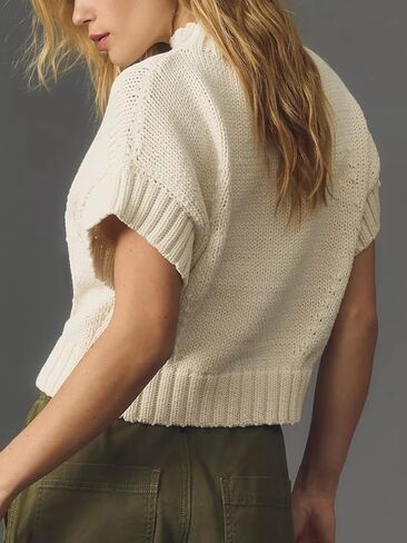 سترة عصرية فائقة النعومة للنساء من Jenkoon، سترة ذات كتف ممتد ورقبة وهمية، سترة بأكمام قصيرة، بلوفر منسوج in Kuwait