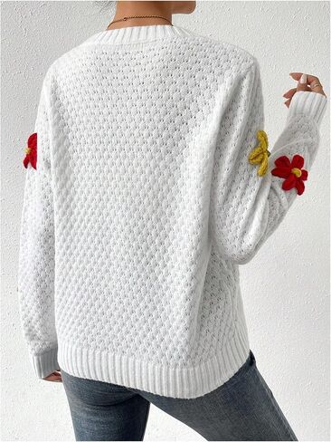 GORGLITTER Women's Floral Knit Sweater Long Sleeve Round Neck Lightweight Pullover Tops in Saudi Arabia