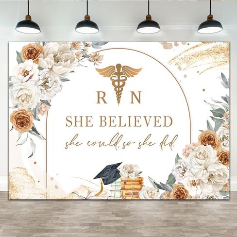 Lofaris 7x5ft Nurse Graduation Backdrop Boho Flowers Congratulations Graduates Background She Believed She Could Class of 2024 Caps Prom Photography for Senior Year Party Decoration Banner Supplies in Saudi Arabia
