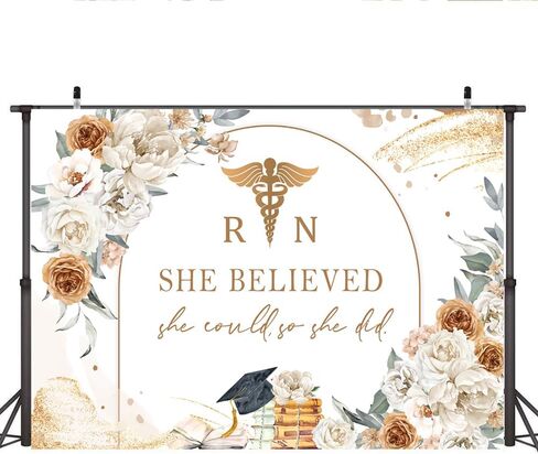 Lofaris 7x5ft Nurse Graduation Backdrop Boho Flowers Congratulations Graduates Background She Believed She Could Class of 2024 Caps Prom Photography for Senior Year Party Decoration Banner Supplies in Saudi Arabia