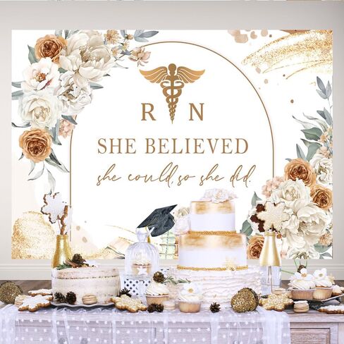 Lofaris 7x5ft Nurse Graduation Backdrop Boho Flowers Congratulations Graduates Background She Believed She Could Class of 2024 Caps Prom Photography for Senior Year Party Decoration Banner Supplies in Saudi Arabia
