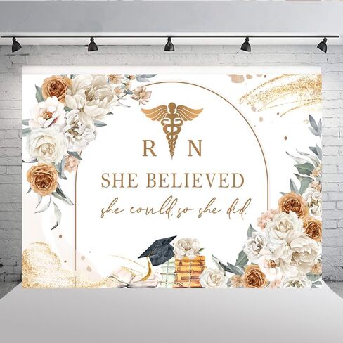 Lofaris 7x5ft Nurse Graduation Backdrop Boho Flowers Congratulations Graduates Background She Believed She Could Class of 2024 Caps Prom Photography for Senior Year Party Decoration Banner Supplies in Saudi Arabia