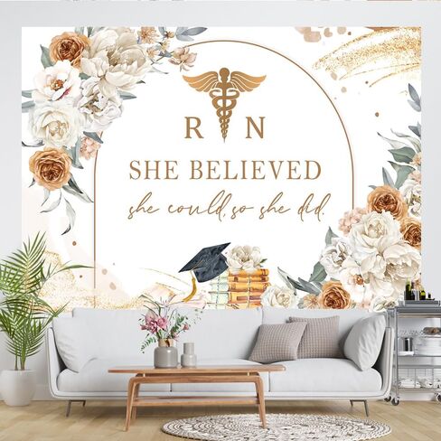 Lofaris 7x5ft Nurse Graduation Backdrop Boho Flowers Congratulations Graduates Background She Believed She Could Class of 2024 Caps Prom Photography for Senior Year Party Decoration Banner Supplies in Saudi Arabia