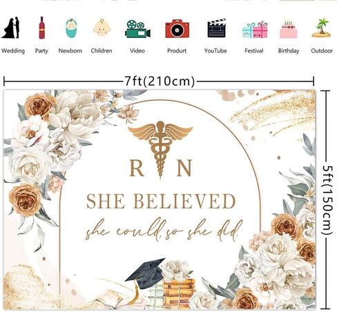 Lofaris 7x5ft Nurse Graduation Backdrop Boho Flowers Congratulations Graduates Background She Believed She Could Class of 2024 Caps Prom Photography for Senior Year Party Decoration Banner Supplies in Saudi Arabia