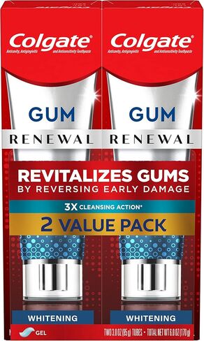 Colgate Renewal Gum Protection Whitening Toothpaste Gel, Mint Gel Toothpaste for Gingivitis and Teeth Whitening Restoration, Sugar Free, Enamel Safe, Gluten Free, Vegan, 2 Pack, 3 OZ Tubes in Saudi Arabia