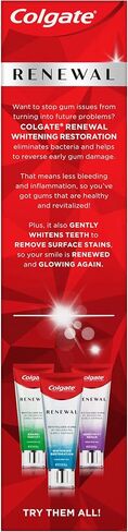 Colgate Renewal Gum Protection Whitening Toothpaste Gel, Mint Gel Toothpaste for Gingivitis and Teeth Whitening Restoration, Sugar Free, Enamel Safe, Gluten Free, Vegan, 2 Pack, 3 OZ Tubes in Saudi Arabia