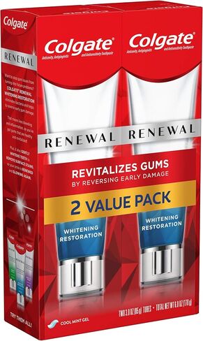 Colgate Renewal Gum Protection Whitening Toothpaste Gel, Mint Gel Toothpaste for Gingivitis and Teeth Whitening Restoration, Sugar Free, Enamel Safe, Gluten Free, Vegan, 2 Pack, 3 OZ Tubes in Saudi Arabia