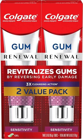 Colgate Renewal Gum Protection Whitening Toothpaste Gel, Mint Gel Toothpaste for Gingivitis and Teeth Whitening Restoration, Sugar Free, Enamel Safe, Gluten Free, Vegan, 2 Pack, 3 OZ Tubes in Saudi Arabia