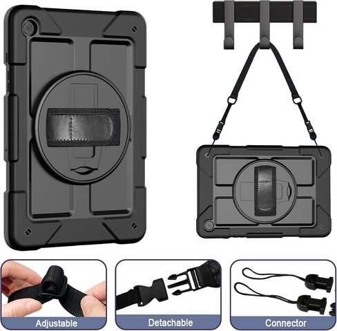 LTROP Case for Samsung Galaxy Tab A9+ Plus Case 11" 2023 (SM-X210/X216/X218), Heavy Duty Shockproof Protective Case with Rotating Stand, Hand/Shoulder Strap, Black in Saudi Arabia
