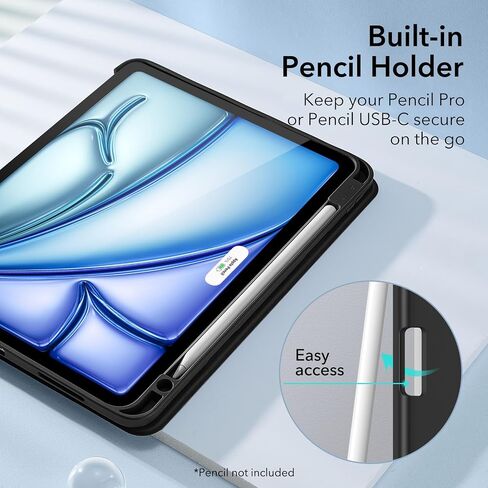 ESR for iPad Air 11 Inch Case M2 2024, iPad Air 6th/5th/4th Gen(2024/2022/2020) with Pencil Holder, Trifold Stand Case for iPad Air 5/4 with Flexible Back, Auto Sleep and Wake, Rebound Series, Black in Saudi Arabia