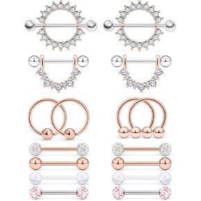 Gadeaila 14G Nipple Rings Stainless Steel Shield Straight Barbell CZ Opal Glow In the Dark Glitter Nipple Tongue Rings Body Piercing Jewelry Retainer for Women Man 14MM 9/16Inch Mixcolour