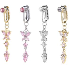 Leadigol 4 Pcs Dangle Belly Button Rings, Women Belly Rings Body Jewelry Copper Zircon Belly Button Cartilage Clip Ring Piercing Jewelry for Women