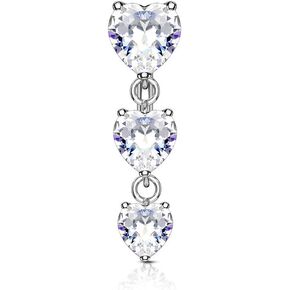 Pierced Owl - Triple Crystal Heart Vertical Drop Belly Button Ring in Saudi Arabia