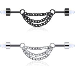 Longbeauty 14G الصناعية ثقب المجوهرات الفولاذ المقاوم للصدأ الأقراط الصناعية للنساء الرجال سلسلة استرخى الغضروف اللولب الزنمة ثقب المجوهرات الصناعية الحدائد in Kuwait