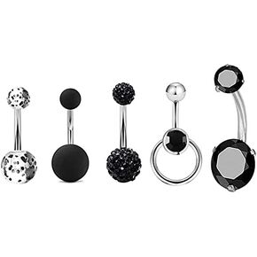 5pcs 14G Stainless Steel Belly Button Rings Navel Rings CZ Curved Barbell Piercing Belly Rings for Women