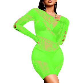 EHSUYAB Sexy Club Outfit, One Shoulder, Hollow Out, Fishnet Dress Dancewear