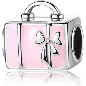 Travel Suitcase Charms for Pandora Charm Bracelets 925 Sterling Silver Pink Enamel Love Travel Beads Jewelry Gifts for Women Girls