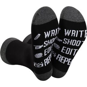 BDPWSS Film Director Gift Write Shoot Edit Repeat Funny Filmmaker Socks For Movie Producer Editor Film Crew Gift