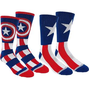 Marvel Mens Captain America Athletic Crew Socks 2 Pair Pack (One Size Captain Blue)