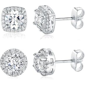 اقراط مرصعة بحجر الزركونيا المكعب المربع المطلي بالذهب الابيض عيار 18 قيراط (زوجين) in Kuwait