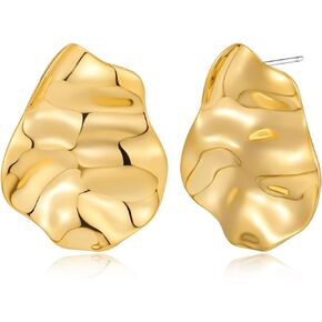 Irregular Gold Stud Earrings for Women Hammered Silver Stud Earrings Statement Geometric Earrings Vintage Gold Earrings