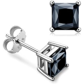 Certified Black Moissanite Stud Earrings 3mm to 8mm, 925 Sterling Silver Hypoallergenic, Round/Princess/Emerald/Cushion Cut, Jewelry Gift