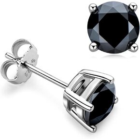 Certified Black Moissanite Stud Earrings 3mm to 8mm, 925 Sterling Silver Hypoallergenic, Round/Princess/Emerald/Cushion Cut, Jewelry Gift