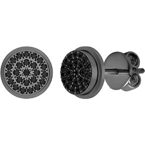 Dazzlingrock Collection Round Diamond Double Halo Style Pushback (Unisex) Stud Earring in Black or Blue Plated 925 Sterling Silver