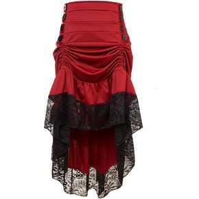 Charmian Women's Steampunk Victorian Gothic Lace Trim Ruffled High Low Skirt