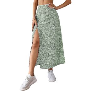 Milumia Women's Floral Print High Waist Midi Skirt High Side Split Boho Skirt