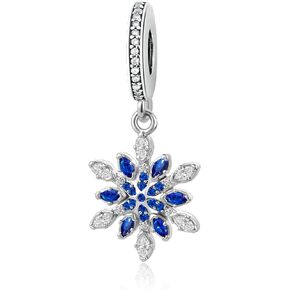 Snowflake Charm Compatible with Pandora Charm Bracelet Christmas Family Winter Frozen Gift Blue CZ Dangle Silver Birthday