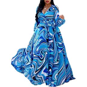 lvenzse Womens Maxi Dress Boho Chiffon Floral Printed V-Neck Long Dresses
