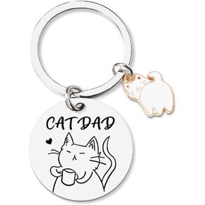 Cat Dad Mom Keychain for Mom Dad Mother Day Father Day Birthday Gifts for Friend Cat Lovers Owners Gift