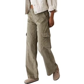Corduroy Cargo Pants Women High Waist Baggy Flap Pockets Straight Wide Leg Y2K Pants