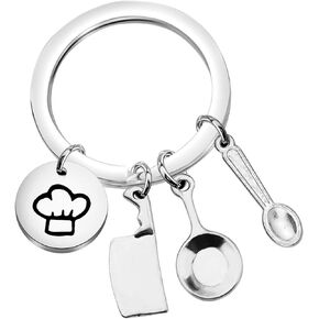 LQRI Cooking Gift Chef Charm Keychain Chef Hat Frying Pan Spoon Cooking Charms Pendant Keychain