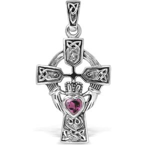 WithLoveSilver Sterling Silver 925 Celtic Cross and Claddagh Heart Pendant