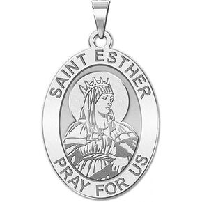 PicturesOnGold.com Saint Esther Religious Oval Medal - 1/2 Inch X 2/3 Inch - Sterling Silver