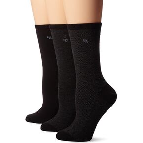 Ralph Lauren Women's 34004 Tweed Cotton Trouser Socks - 3 Pair Pack, Black,Flannel heather,Tobacco Heather, O/S